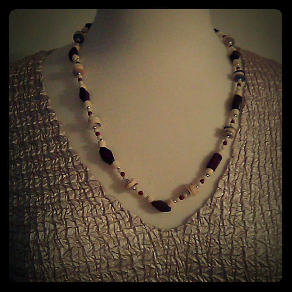 Wood beaded necklace.